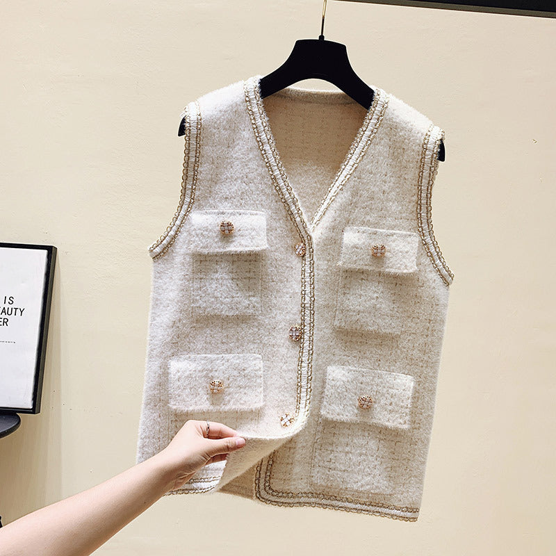 Damen Strickweste mit dekorativen Knöpfen und praktischen Taschen Drune