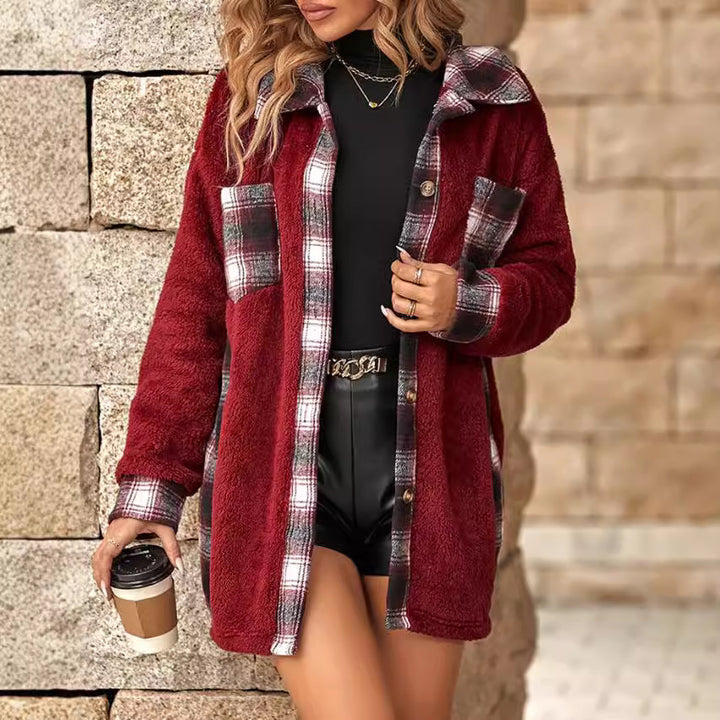 Damen Fleecejacke mit karierten Akzenten und praktischem Schnitt Drune