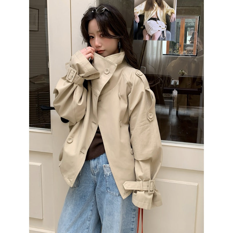 Damen Oversized Trenchcoat Jacke mit weitem Schnitt und Schulterklappen Drune