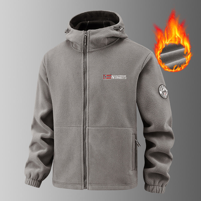 Herren wärmende Fleece-Kapuzenjacke mit Thermofutter, Reißverschlusstaschen und elastischen Bündchen Drune