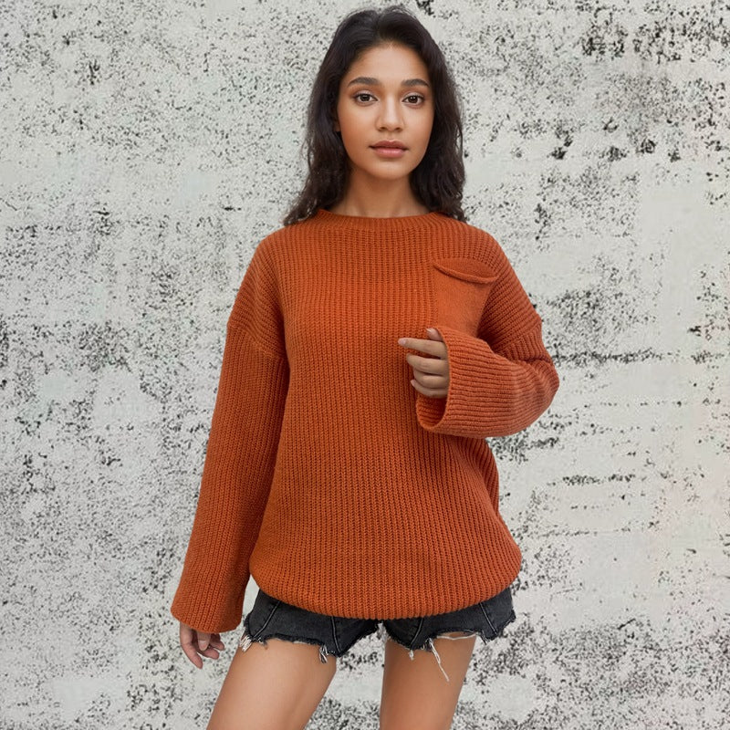 Damen Grobstrick Pullover mit praktischem Taschen-Design Drune