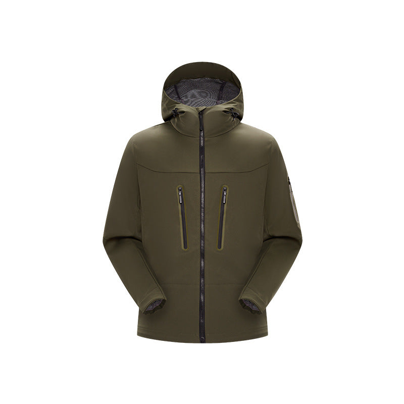 Herren Multifunktions-Softshelljacke mit ergonomischem Wetterschutz, verstellbarer Kapuze und senkrechten Reißverschlusstaschen Drune