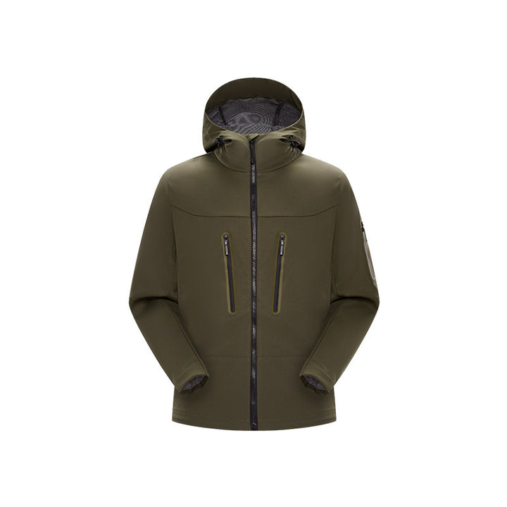 Herren Multifunktions-Softshelljacke mit ergonomischem Wetterschutz, verstellbarer Kapuze und senkrechten Reißverschlusstaschen Drune