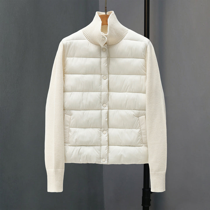 Damen nan gesteppte Hybridjacke mit wattierter Frontpartie, Feinstrickärmeln und hohem Rippenkragen Drune