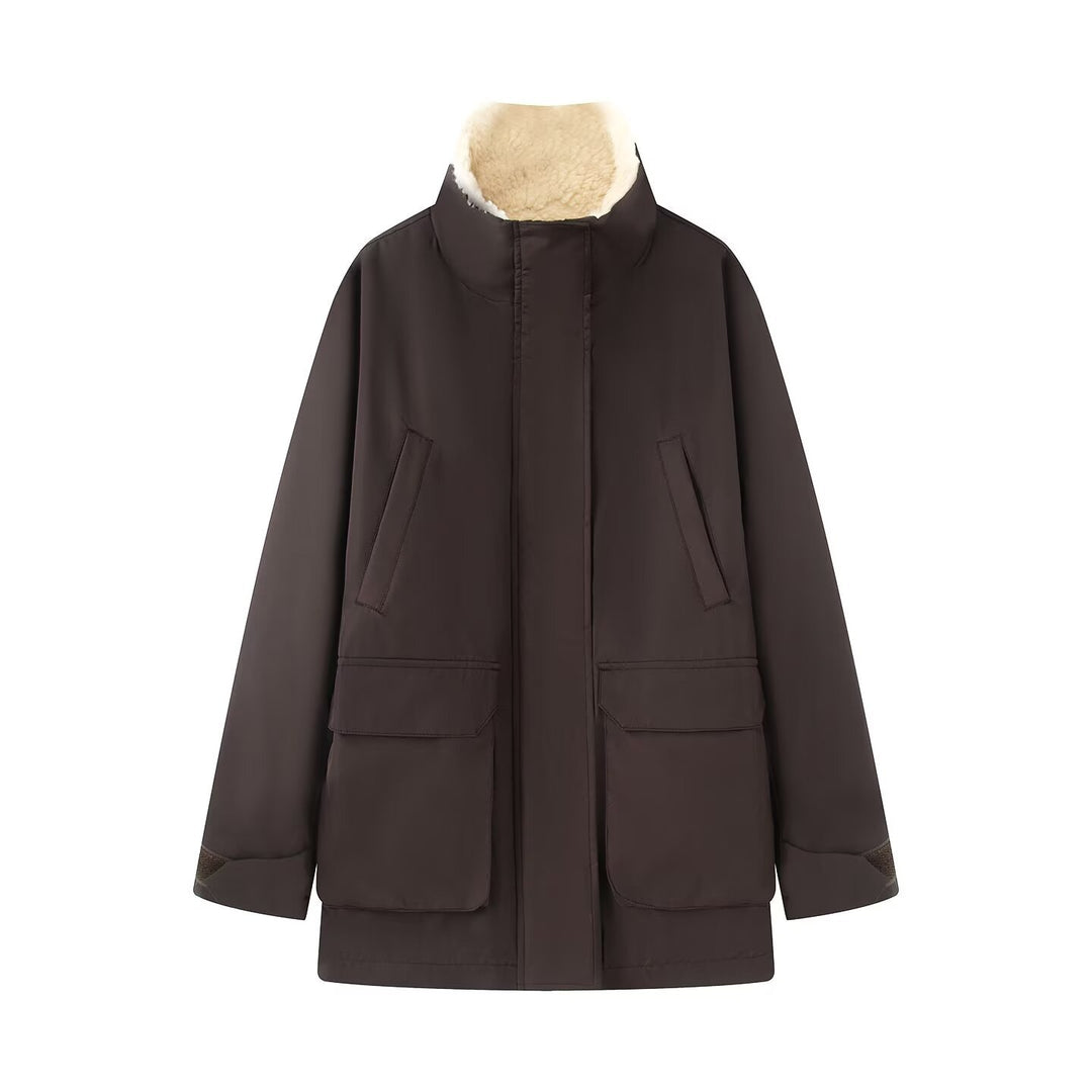 Damen Wattierte Parka‑Jacke mit hohem Teddykragen und aufgesetzten Klappentaschen Drune