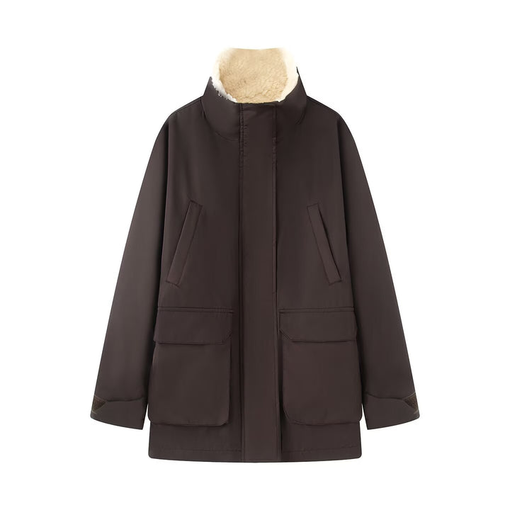 Damen Wattierte Parka‑Jacke mit hohem Teddykragen und aufgesetzten Klappentaschen Drune