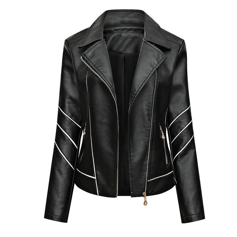 Damen Bikerjacke aus Kunstleder mit asymmetrischen Ziernähten und tailliertem Schnitt Drune