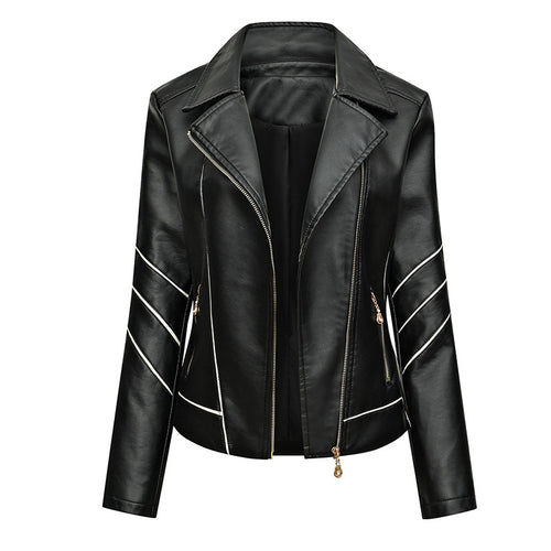 Damen Bikerjacke aus Kunstleder mit asymmetrischen Ziernähten und tailliertem Schnitt Drune