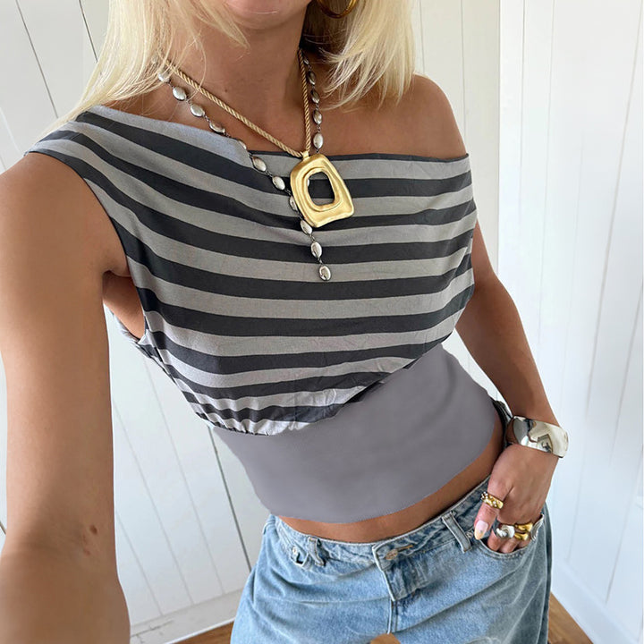 Damen Asymmetrisches Top mit gestreiftem Design Drune