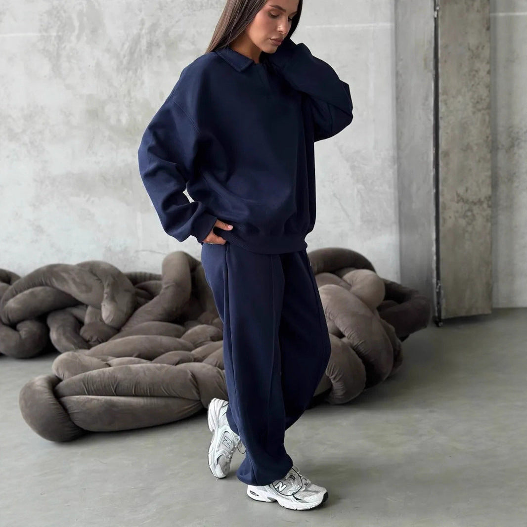 Damen Relaxed Polo-Sweatshirt mit V‑Notch und geraffter Tunnelzug-Jogginghose Drune