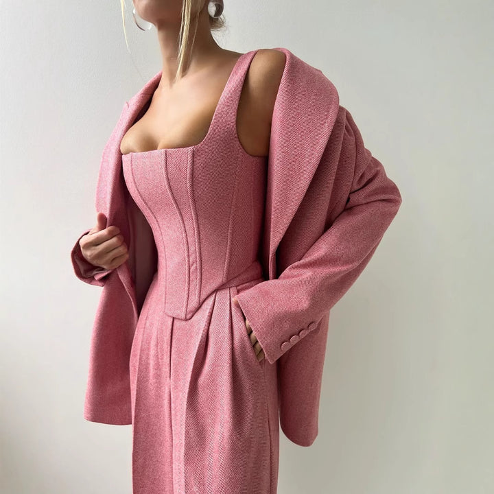 Damen Elegantes Zweiteiliges Anzug-Set mit tailliertem Oberteil und gerader Hose Drune