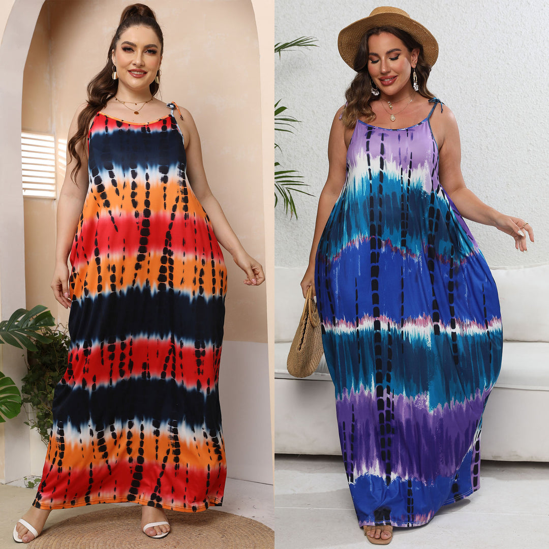 Damen luftiges Maxikleid mit buntem Batikmuster Drune