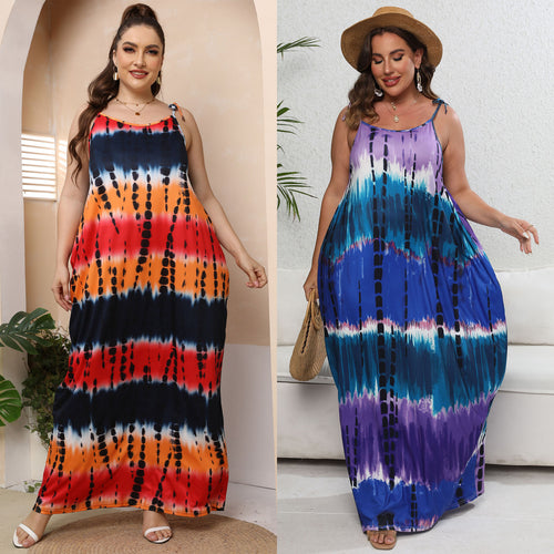 Damen luftiges Maxikleid mit buntem Batikmuster Drune