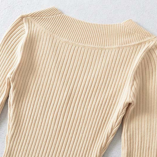 Damen Taillierter Rippstrick-Pullover mit V-Ausschnitt und formgebender Struktur Drune