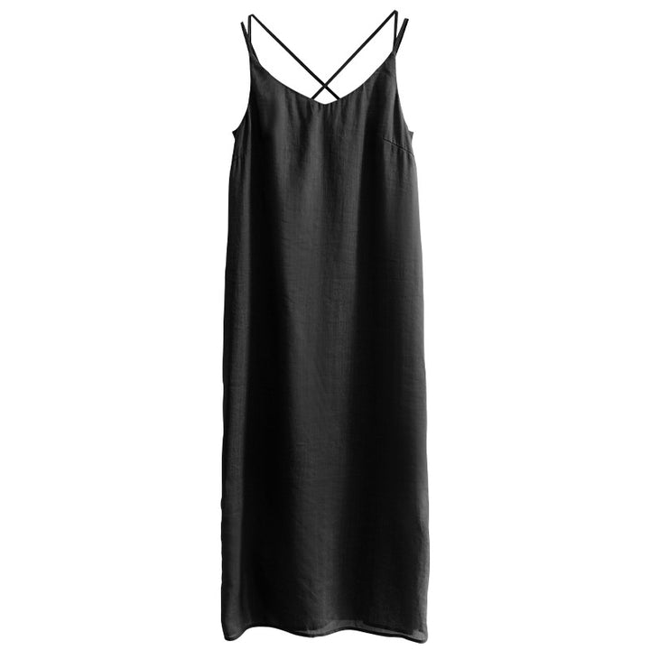 Damen elegantes Leinenkleid mit verstellbaren Spaghetti-Trägern und fließendem Schnitt Drune