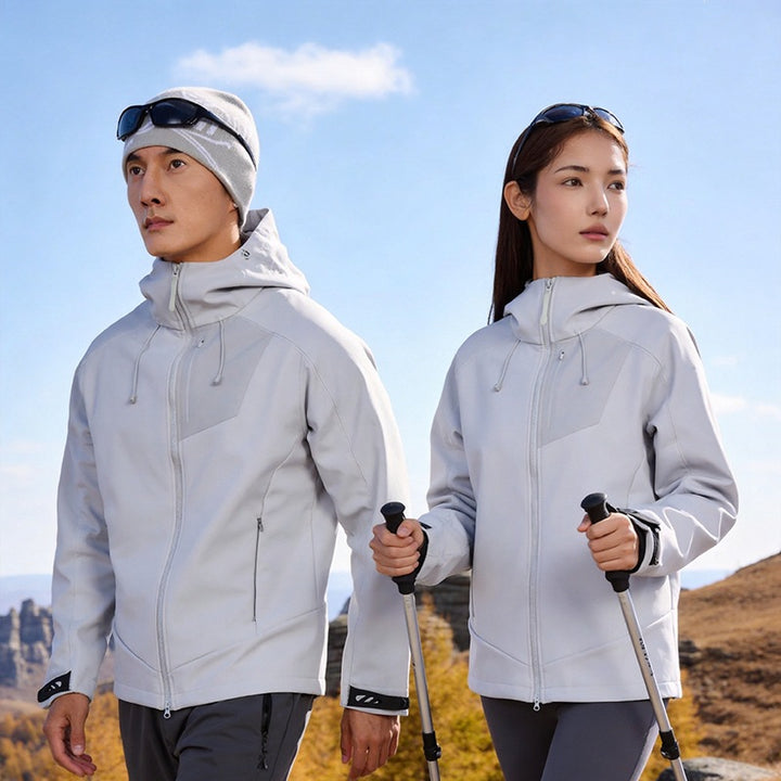 Unisex Softshell Outdoorjacke mit Kapuze, winddicht und elastisch Drune