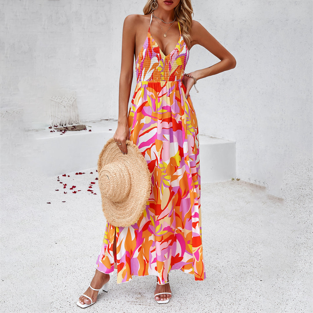Damen Maxikleid mit tiefem V-Ausschnitt und seitlichem Schlitz Drune