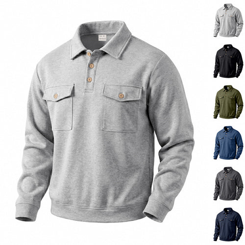 Herren Langarm-Poloshirt mit Knopfleiste und aufgesetzten Brusttaschen Drune