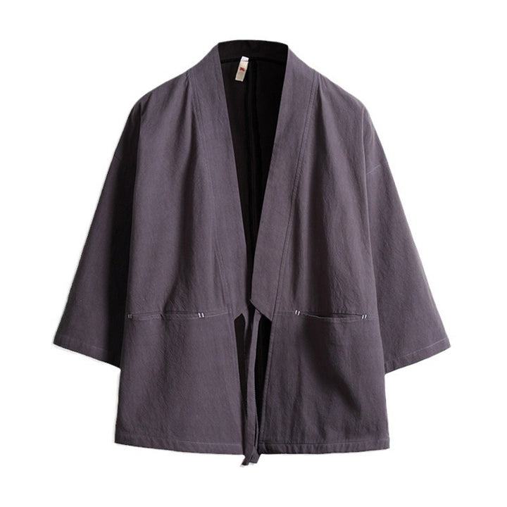 Unisex nan lässige Kimono-Jacke aus leichtem Baumwollmix mit weiter Passform und Bindegürtel Drune