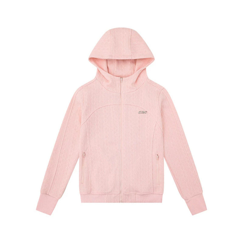Damen Kapuzen-Strickjacke mit Zopfmuster, durchgehendem Reißverschluss und Eingrifftaschen Drune