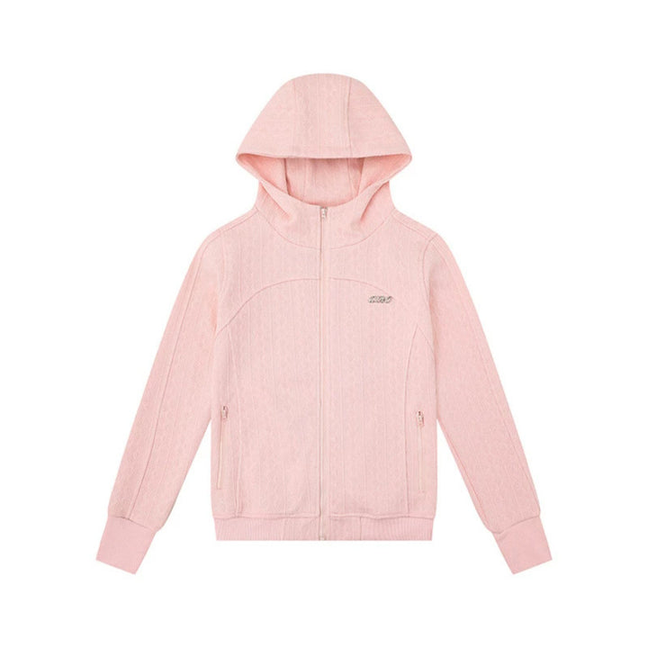 Damen Kapuzen-Strickjacke mit Zopfmuster, durchgehendem Reißverschluss und Eingrifftaschen Drune