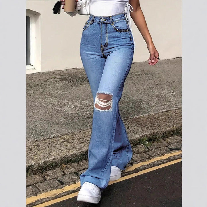Damen Hochtaillierte Flared-Jeans im Retro-Schnitt mit Knie-Rip und verlängertem Saum Drune