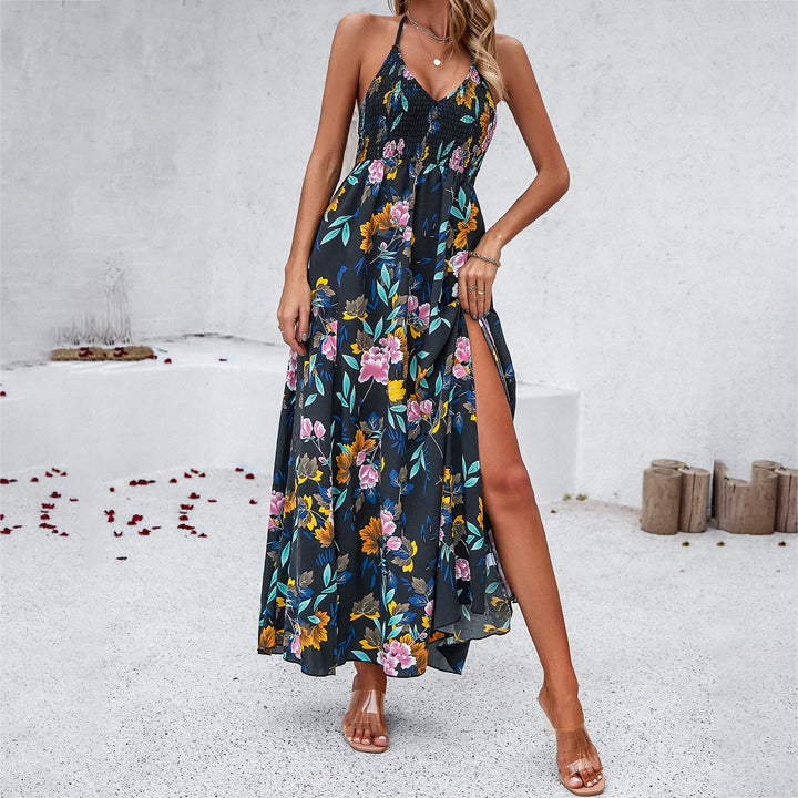 Damen Maxikleid mit tiefem V-Ausschnitt und seitlichem Schlitz Drune