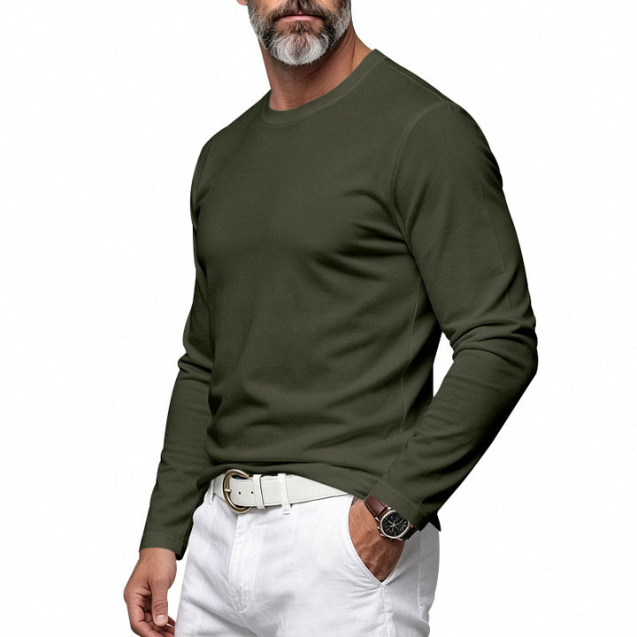 Herren Slim-Fit Baumwoll-Langarmshirt mit Rundhalsausschnitt Drune