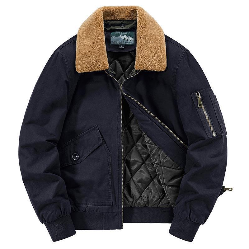 Herren Baumwoll-Canvas Bomberjacke mit Teddykragen, gesteppter Thermofütterung und Utility-Ärmeltasche Drune