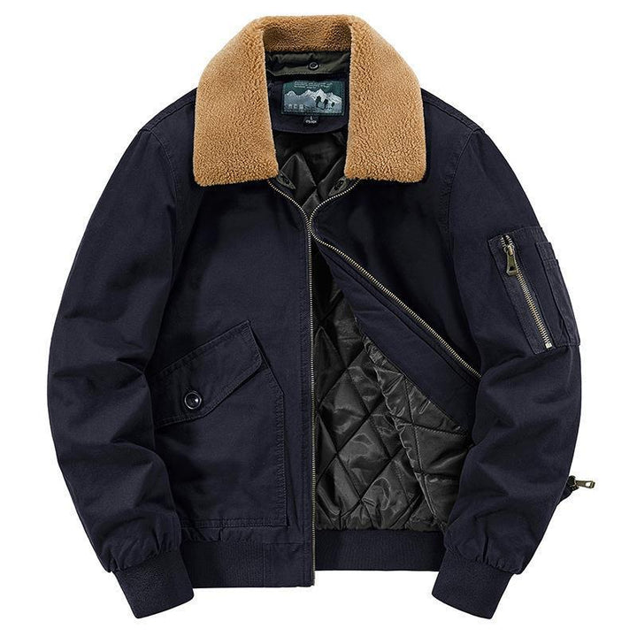 Herren Baumwoll-Canvas Bomberjacke mit Teddykragen, gesteppter Thermofütterung und Utility-Ärmeltasche Drune