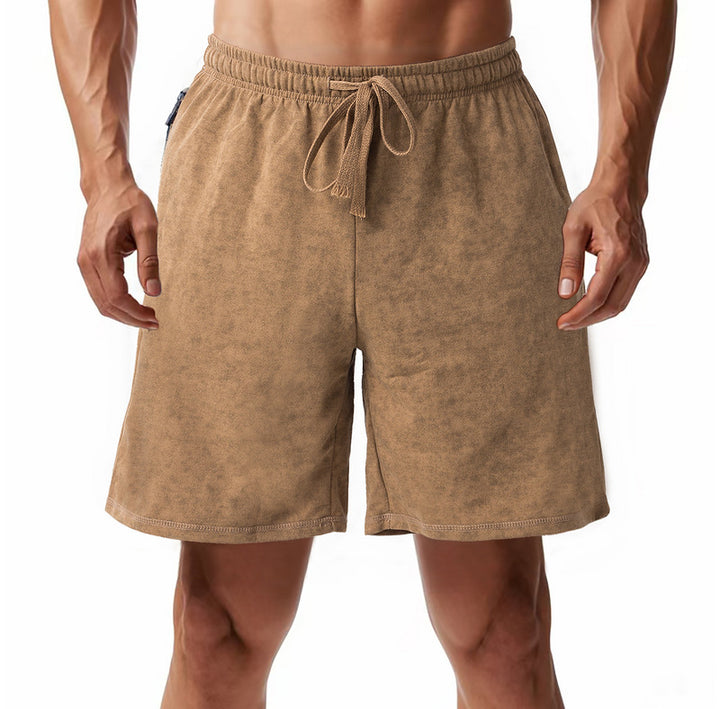 Herren nan locker geschnittene Frottee-Shorts mit elastischem Bund Kordelzug und seitlichen Eingrifftaschen Drune