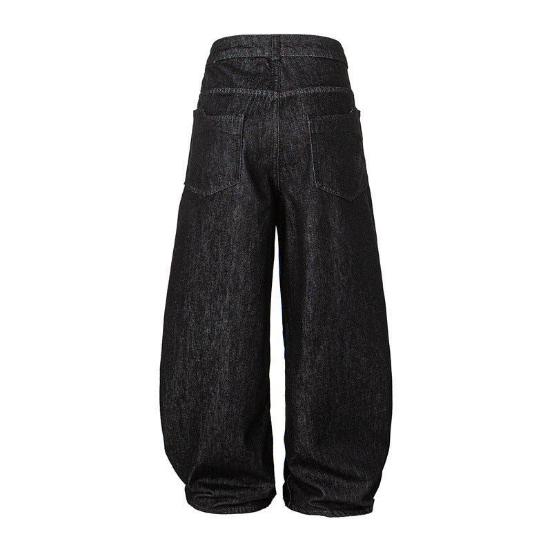 Damen Weite Harem-Denimhose mit hoher Taille und ballonförmigem Bein Drune