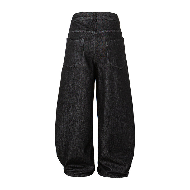 Damen Weite Harem-Denimhose mit hoher Taille und ballonförmigem Bein Drune
