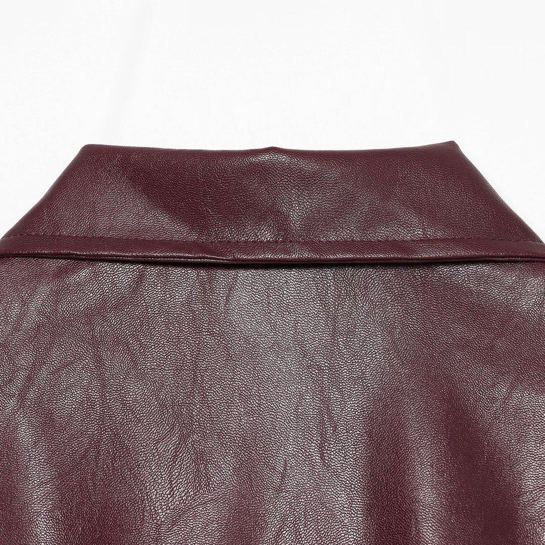Damen Weiter Kunstleder-Blouson mit durchgehendem Reißverschluss, Hemdkragen und gerafftem Saum Drune