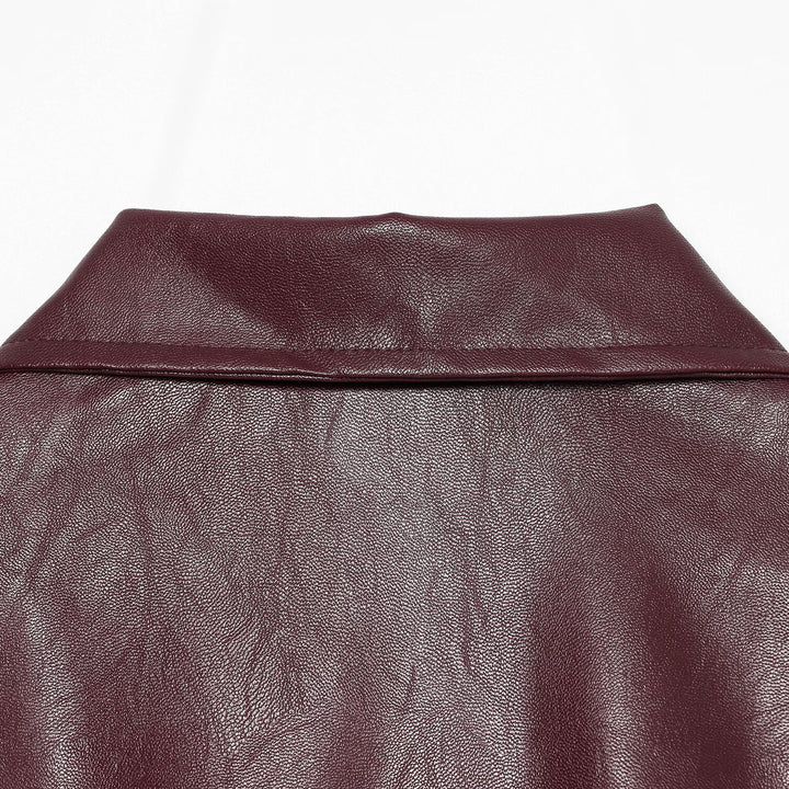 Damen Weiter Kunstleder-Blouson mit durchgehendem Reißverschluss, Hemdkragen und gerafftem Saum Drune