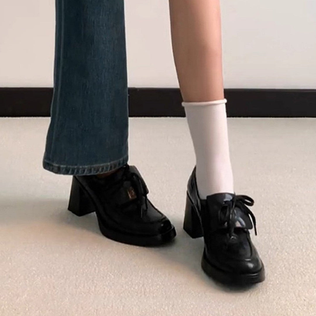 Damen elegante Schnürschuhe mit Blockabsatz Drune