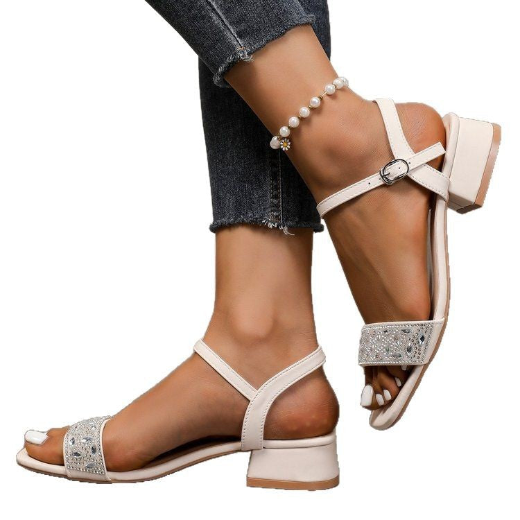 Damen Riemensandaletten mit funkelnder Strass-Applikation und elegantem Blockabsatz Drune