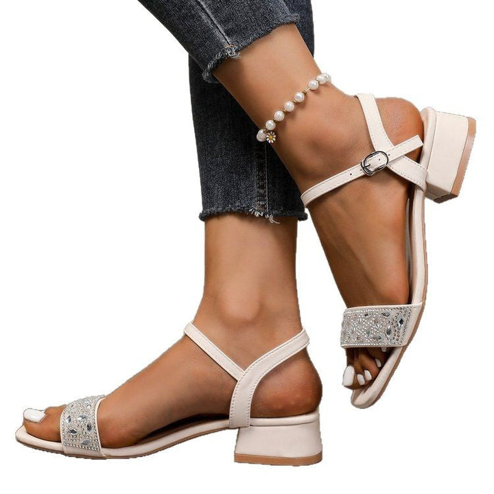 Damen Riemensandaletten mit funkelnder Strass-Applikation und elegantem Blockabsatz Drune