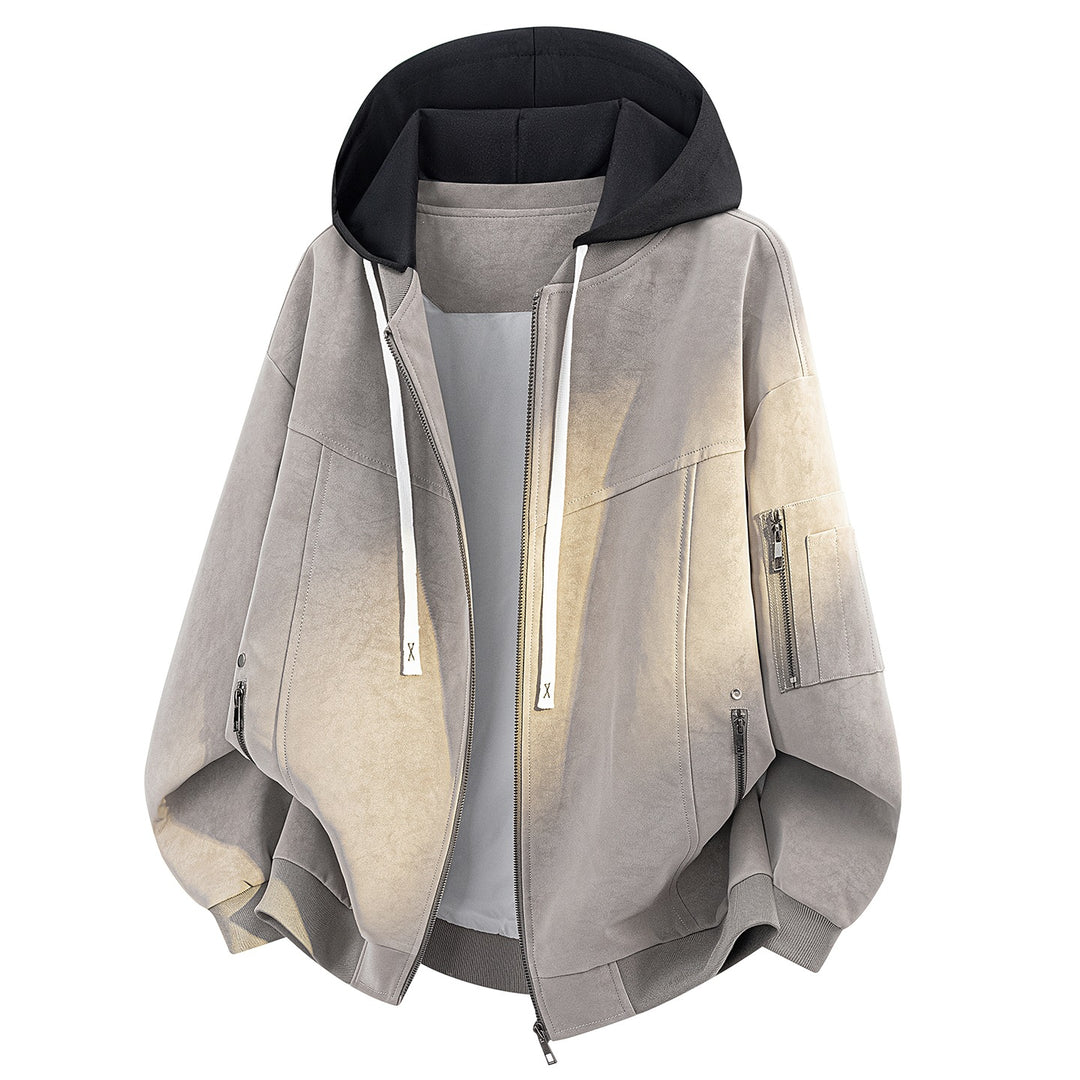 Herren Oversize-Bomberjacke mit Kapuze in Velours‑Optik & Ärmeltasche Drune