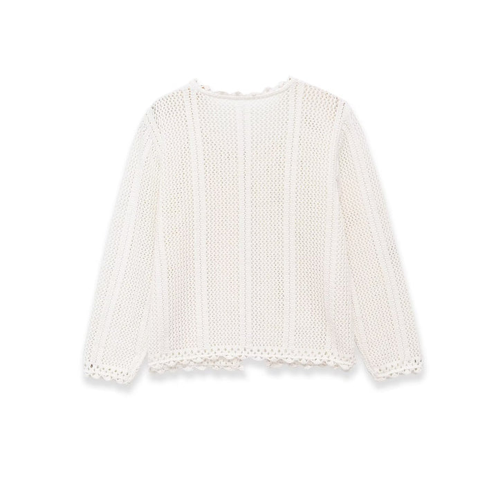 Damen gehäkelte Ajour-Strickjacke mit Häkelspitzenbesatz Drune