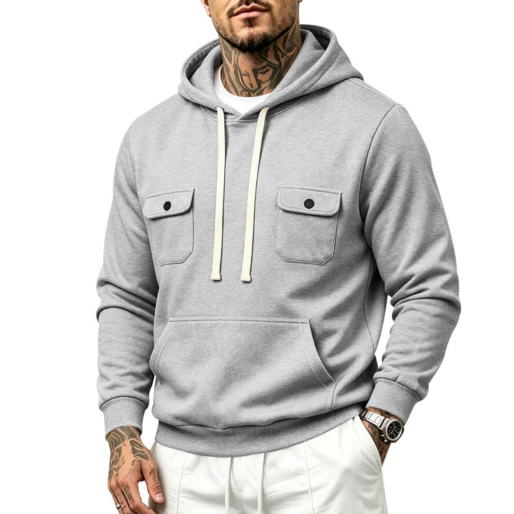 Herren Kapuzenpullover mit Doppel-Brusttaschen und Kängurutasche Drune