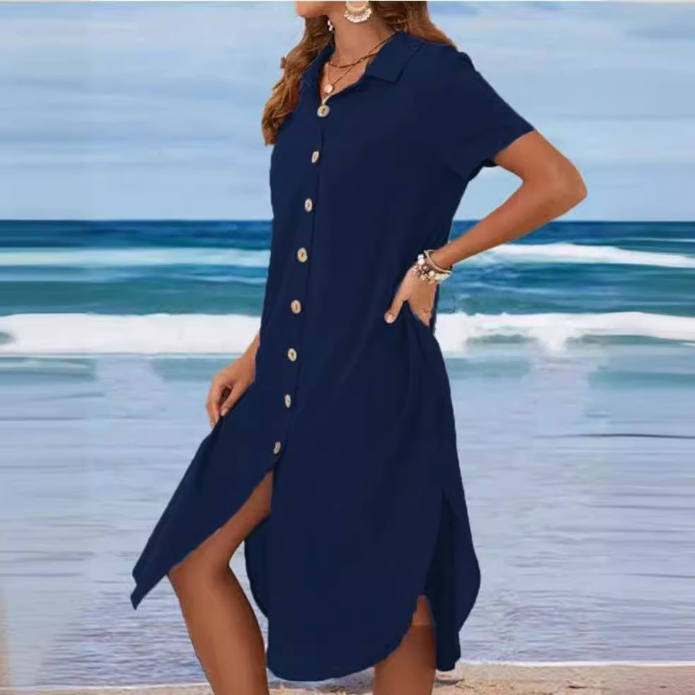 Damen Hemdkleid mit Knopfleiste und Seitenschlitzen Drune