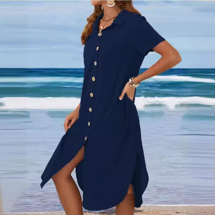 Damen Hemdkleid mit Knopfleiste und Seitenschlitzen Drune