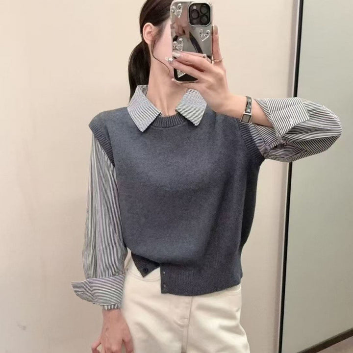 Damen lässiger Pullover mit eleganten Hemdärmel und strukturierter Optik Drune