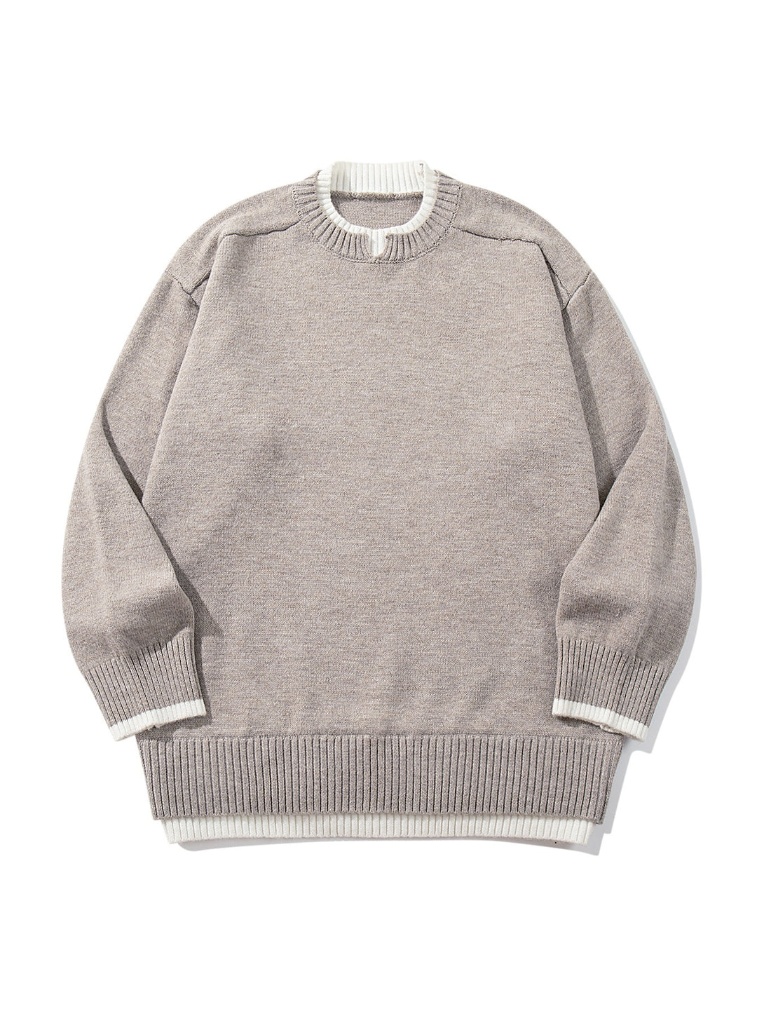Damen Oversize‑Strickpullover mit kontrastiertem Rippkragen und verlängertem Bund Drune