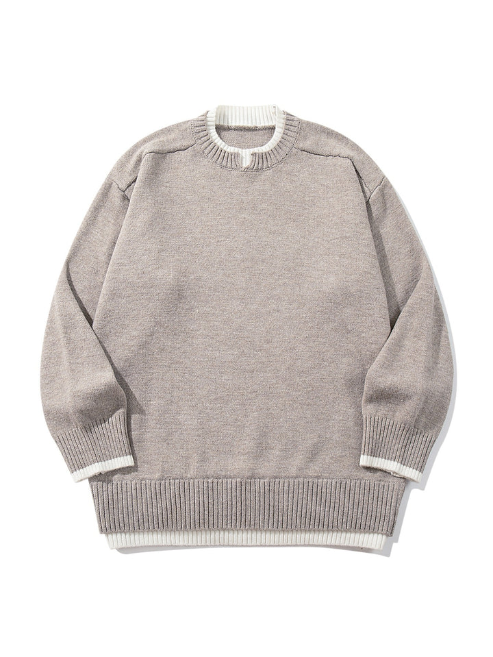Damen Oversize‑Strickpullover mit kontrastiertem Rippkragen und verlängertem Bund Drune