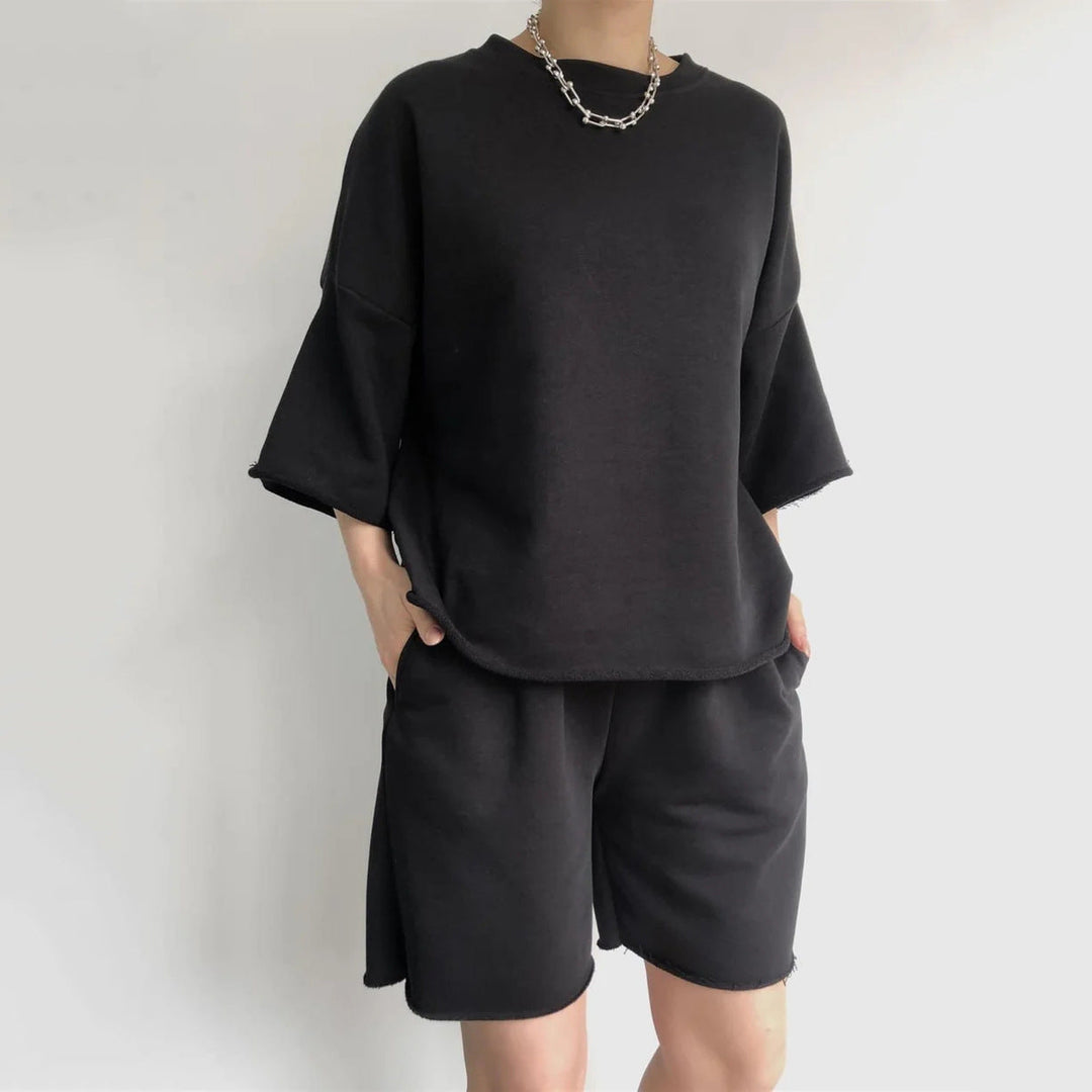 Damen lässiges Kurzarm-Oberteil und kurze Hose Set Drune