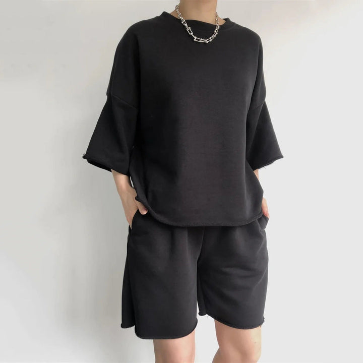 Damen lässiges Kurzarm-Oberteil und kurze Hose Set Drune