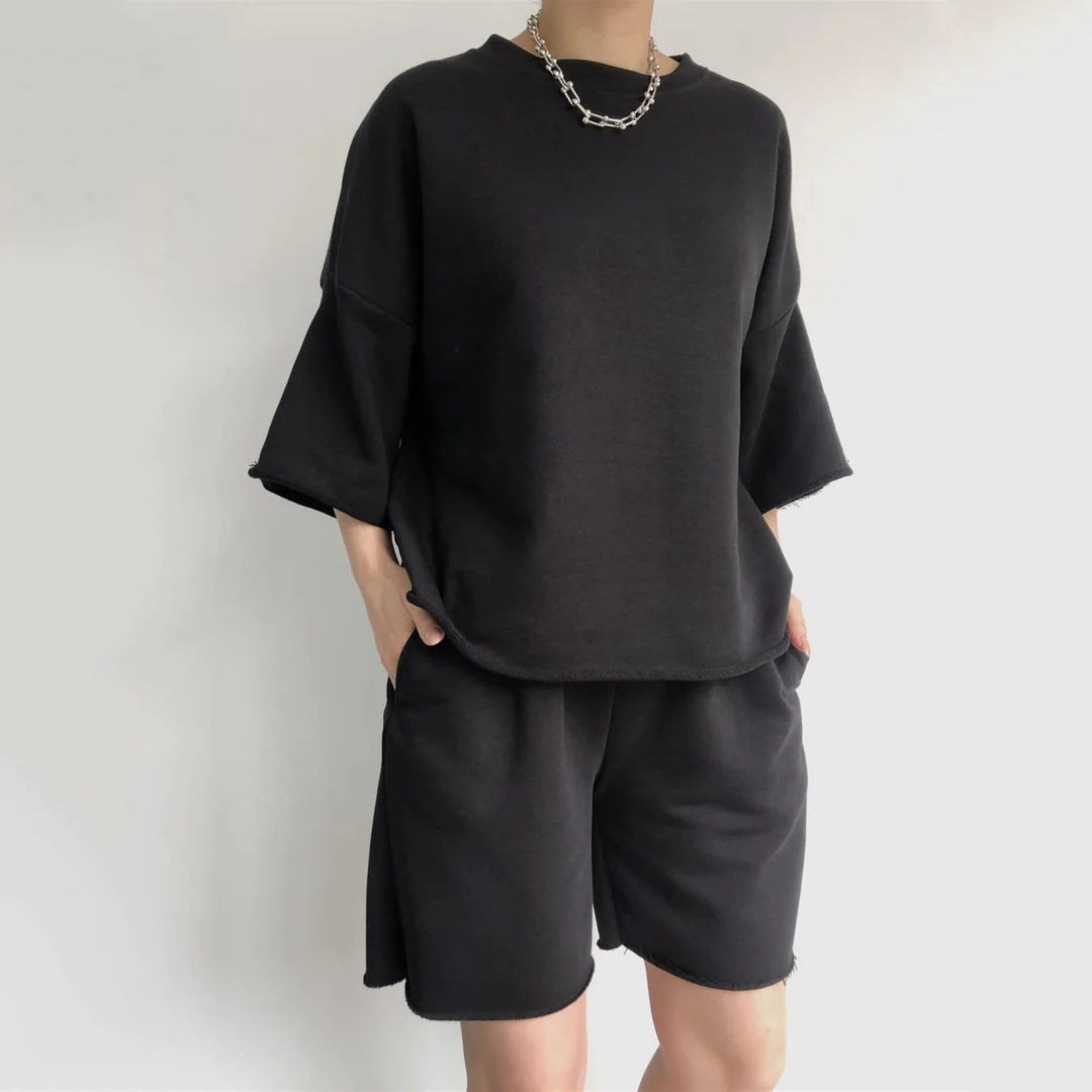 Damen lässiges Kurzarm-Oberteil und kurze Hose Set Drune