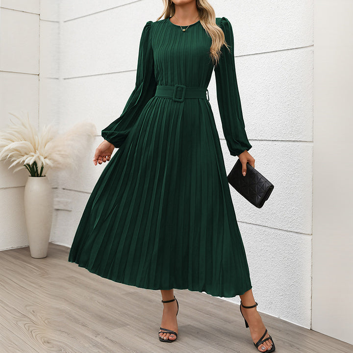 Damen Elegantes Faltenmaxikleid mit Taillengürtel Drune